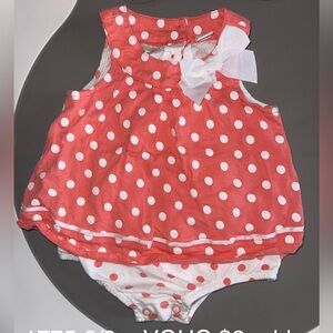 Charming Polka Dot Romper with Bow - Coral and White